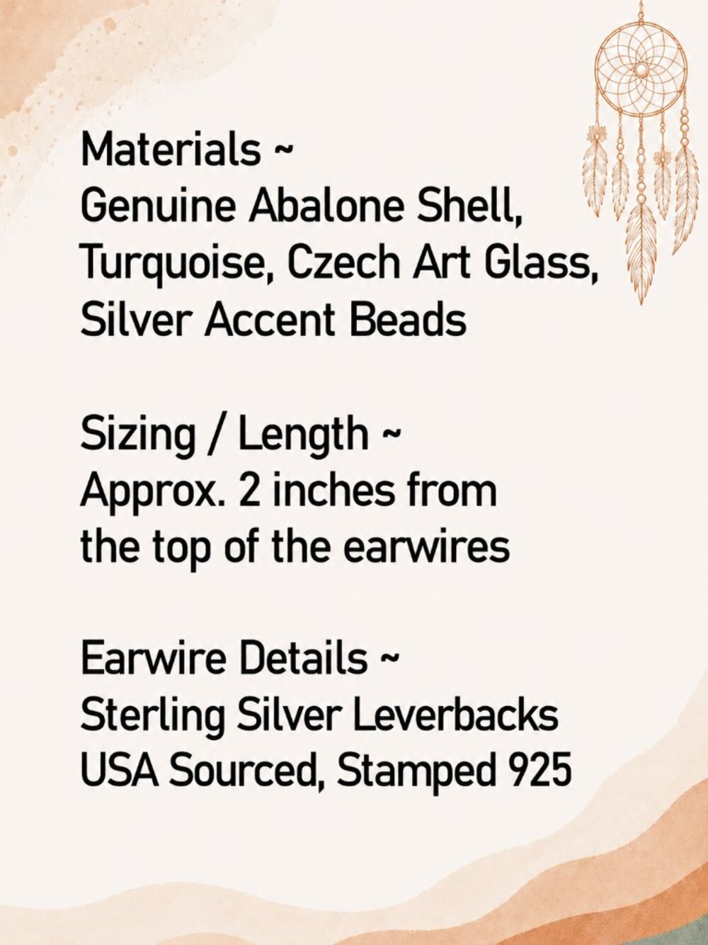 Abalone Shell Earrings Sterling Silver Leverback Dangle Boho Southwest - Picture 2 of 8